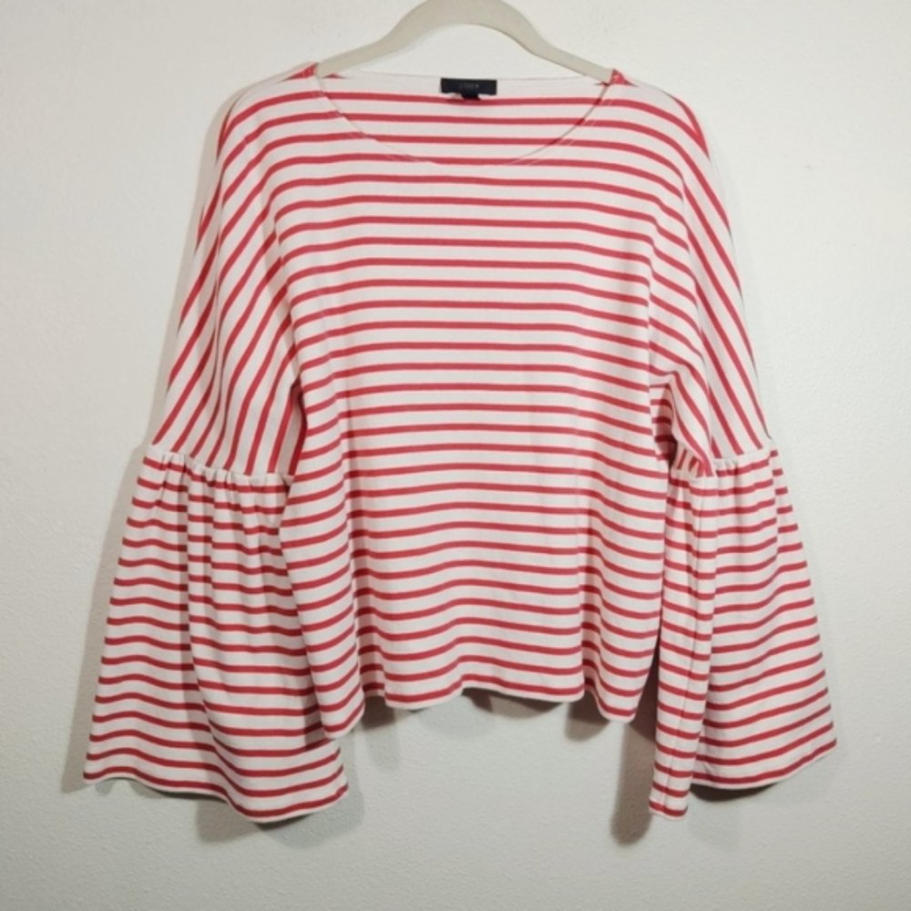 J. Crew Red & White Stripe Bell Sleeve Top Large